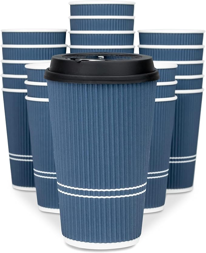 Disposable Coffee Cups With Lids - 16 oz To Go Coffee Cup. Large Travel Cups by Glowcoast