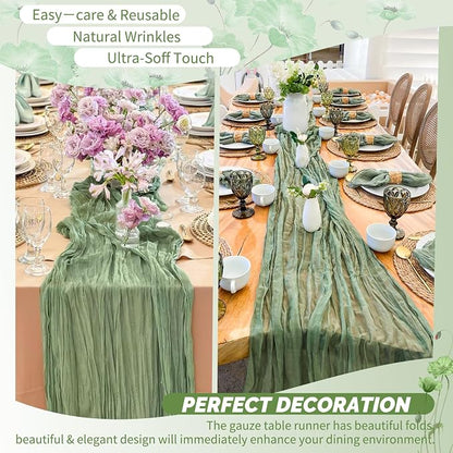 Showgeous 18 Pack Sage Green Cheesecloth Table Runner, 17 x 108 Inches | Boho - Image 6