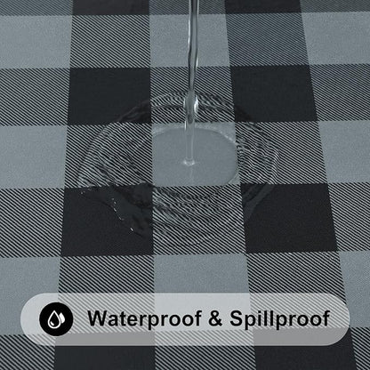 Smiry Rectangle Picnic Table Cloth, Elastic Waterproof Fitted Vinyl Tablecloths, Flannel Backed Buffalo Plaid Table Covers for Dining, Camping, Outdoor (Black and Grey, 30" x 48")