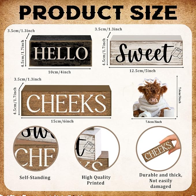Moucuny 4 Pcs Bathroom Shelf Decor Highland Cow Farmhouse Bathroom Decor and - Image 3