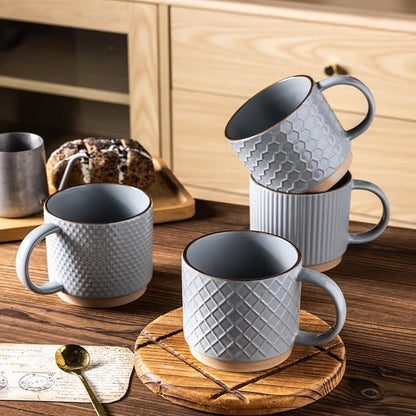 GBhome 12 OZ Stackable Coffee Mugs Set of 4, Ceramic Coffee Cups Set | 4 - Image 5