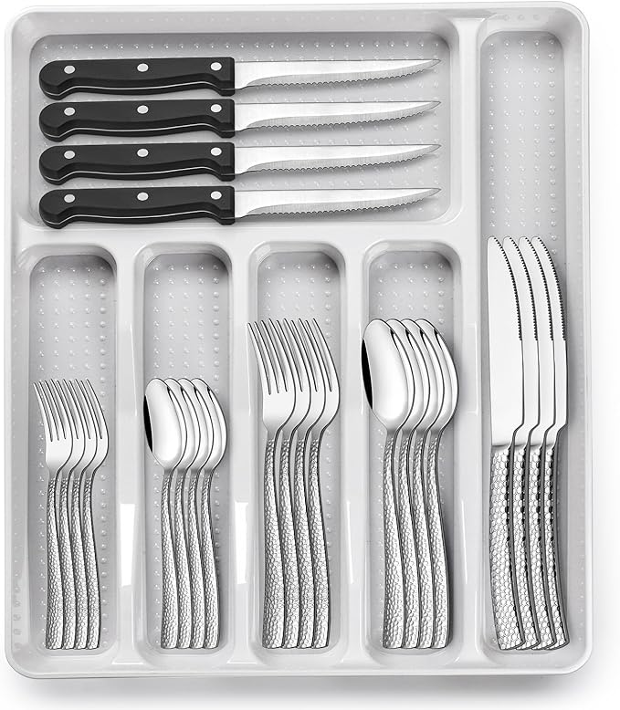 49-Piece Hammered Silverware Set by EWFEN