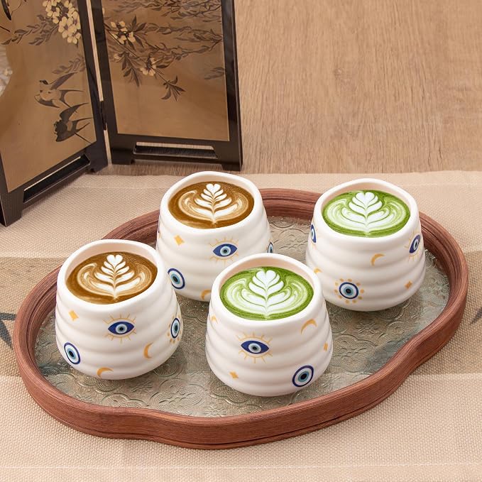 4pcs Japanese Tea Cup Set – Mini Size Cup 5OZ Ceramic Matcha Cup, Handless - Image 5