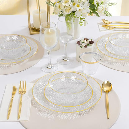 Rubtlamp 30 Pack Clear Disposable Bowls, Clear Plastic Bowls with Gold Rim, 12-16oz Premium Heavy Duty Plastic soup Bowls for Party, Wedding and Holiday