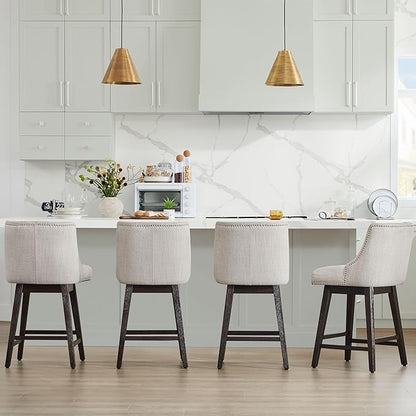 CHITA Counter Height Swivel Bar Stools Set of 4, FSC Certified Upholstered Counter Stools, Modern Swivel Barstools with Wood Legs for Kitchen Island, 26" Seat Height, Fabric in Ivory