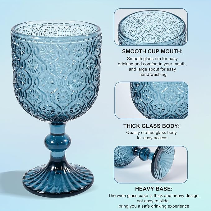 CHLJAR Colored Wine Glass Goblet Set of 6, 14 oz Blue Goblets Glassware - Image 3