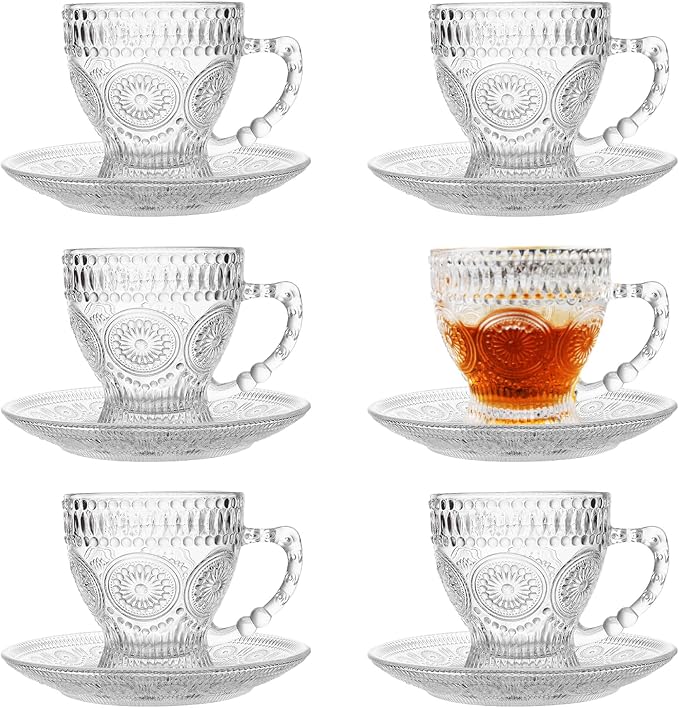 Glass Tea Cups and Saucers Set of 6 by binsakao