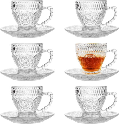 Glass Tea Cups and Saucers Set of 6 by binsakao