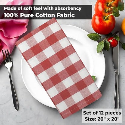 Urban Villa Cloth Napkins Set of 12 20x20 Inches 100% Cotton Napkins Cloth Washable Durable Reusable Absorbent Table Dinner Napkins Cloth for Hotel Lunch Restaurant Weddings Parties -Rust White
