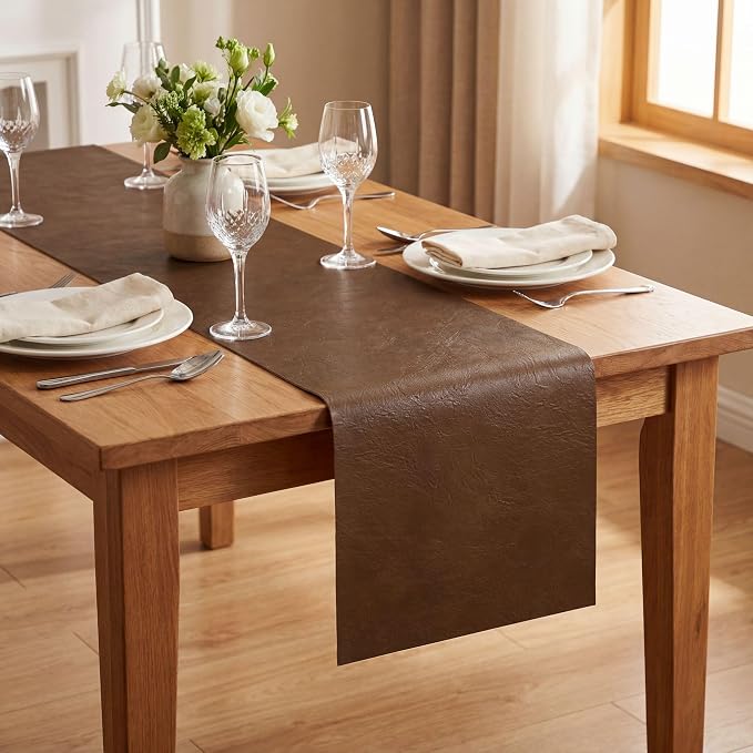Artoid Mode Brown Double Sided Vinyl Faux Leather Table Runner, Seasonal - Image 4