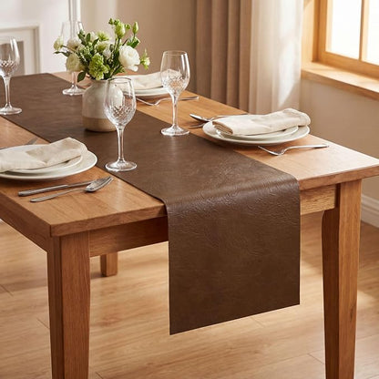 Artoid Mode Brown Double Sided Vinyl Faux Leather Table Runner, Seasonal - Image 4