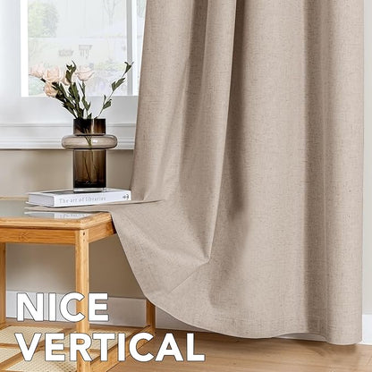 H.VERSAILTEX Linen Curtains 100% Blackout Curtains for Bedroom 63 inch Long Full Light Blocking Nature Linen Blended Window Curtains for Living Room Nickel Grommet (2 Panels, Heathered Sand)