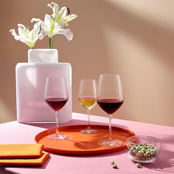 NUDE Red Wine Glasses Set of 2, Climats – Crystal Long Stem Red Wine Glasses with Statuesque Stem and Curvaceous Bowl, Lead-Free, Dishwasher Safe, 16.9 oz Each