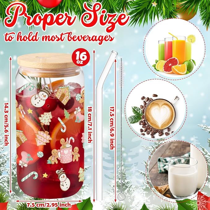 Sliner 2 Pcs Gingerbread Glass Cups Summer Christmas Tumbler - Image 4