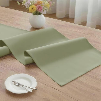 MEANMOY Sage Green Table Runner 90 Inches Long Waterproof Table Runners | - Image 3