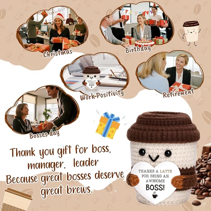 Positive Crochet Coffee Cup Boss Lady Gift, Appreciation Gift - Image 5