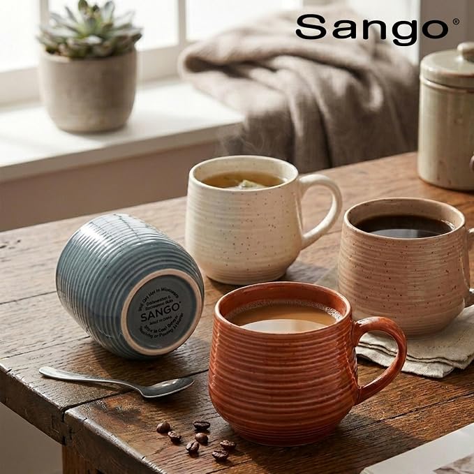 Sango 17.5 oz Stoneware Coffee Mugs Set of 4, Rustic Ceramic Mug - Image 9