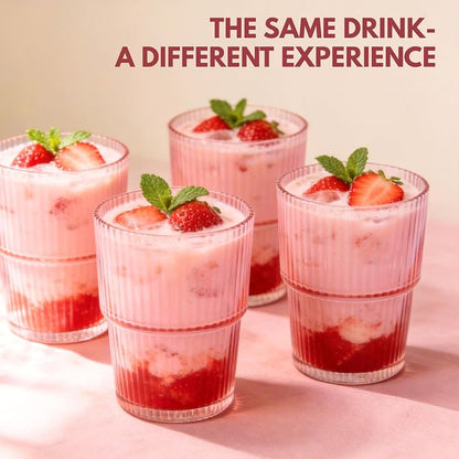 Pink Ribbed Drinking Glasses, 14 fl oz Glass Cups Set of 4 | Aesthetic Style - Image 6