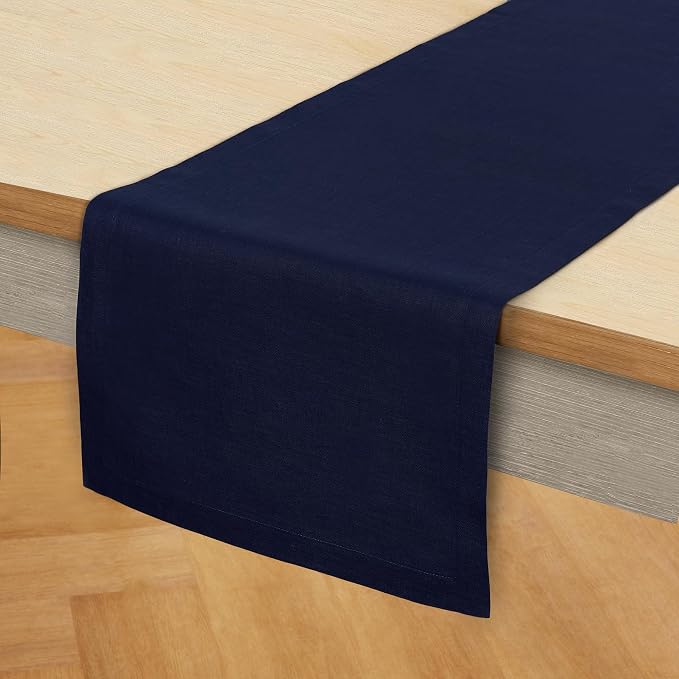 Solino Home 100% Pure Linen Dining Table Runner Navy Woven, Fete 14 x 36 in | - Image 4