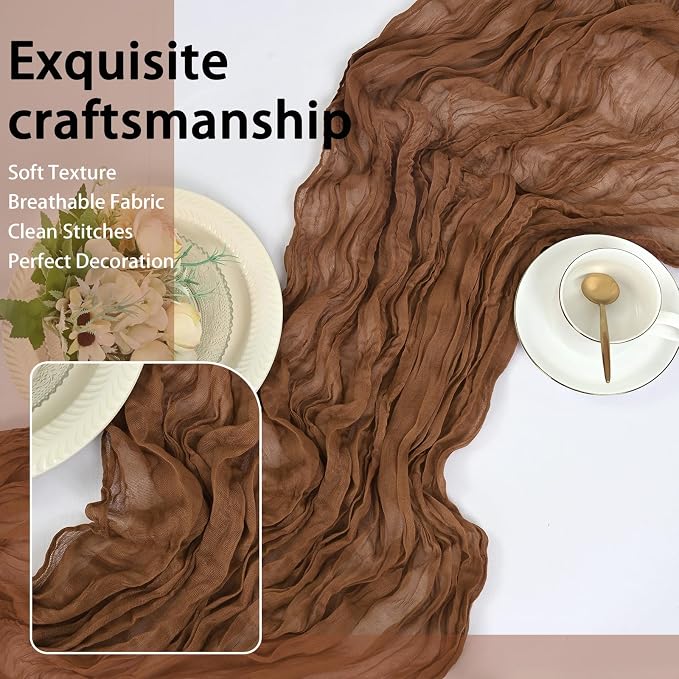 8 Pack Brown Cheesecloth Table Runner 17x108 inch Boho Gauze Cheese Cloth Table - Image 7