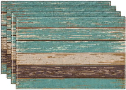 Emvency Farmhouse Placemats Set of 4, 12x18 Inch Vintage Green and Brown Art Painting Table Mats for Outdoor Home Party Kitchen Dining Decoration