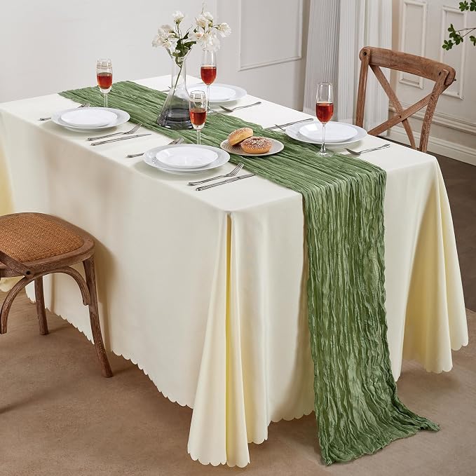 AGIRL 12 Pack Sage Green Cheesecloth Table Runner 10FT Boho Home Decor | Rustic - Image 7