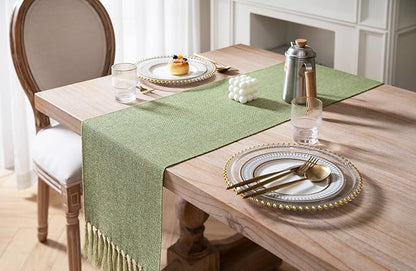 Green Table Runners 48 Inches Long, Burlap Linen Style Rustic Farmhouse Table - Image 4