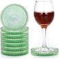 JUXYES 8 Pack Clear Green Crystal Coasters Round Cup Mat, Glass Coasters for Drinks Coffee Tea Wine, Decorative Wine Bottle Coaster, Crystal Drink Coasters for Restaurant bar Kitchen Dining Table