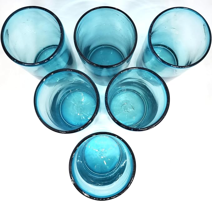 Solid Aqua Blue 14 oz Drinking Glasses, Recycled Glass, Toxin-Free - Image 5