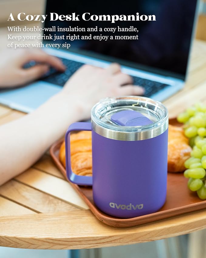 12oz Insulated Coffee Mug with Lid – Includes Two Lids, Stainless Steel Coffee - Image 5
