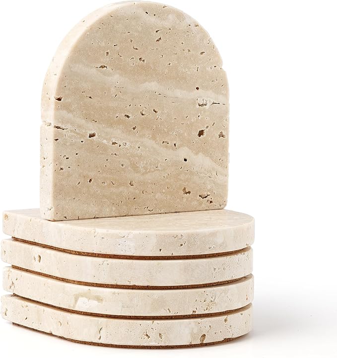 Marble Coaster for Drinks Set of 5 Natural Travertine Coasters for Home Decor by WORHE