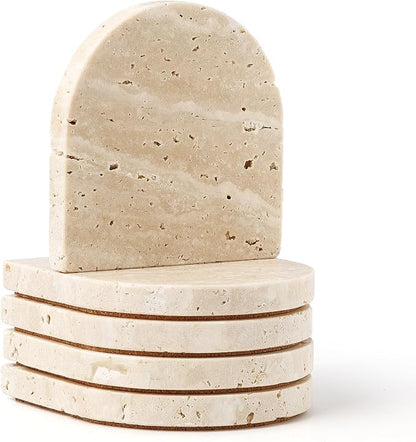 Marble Coaster for Drinks Set of 5 Natural Travertine Coasters for Home Decor by WORHE