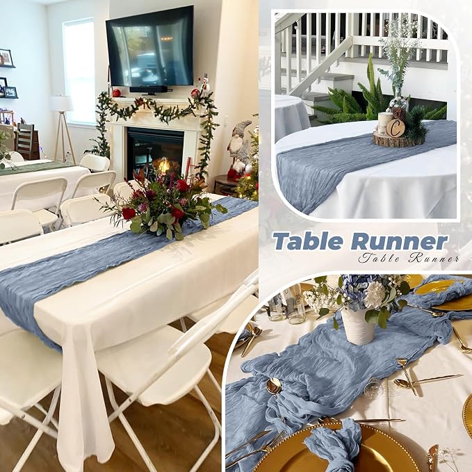 6 Pack Dusty Blue Cheesecloth Table Runner 20 x 120 Inch Gauze Table Runner - Image 7