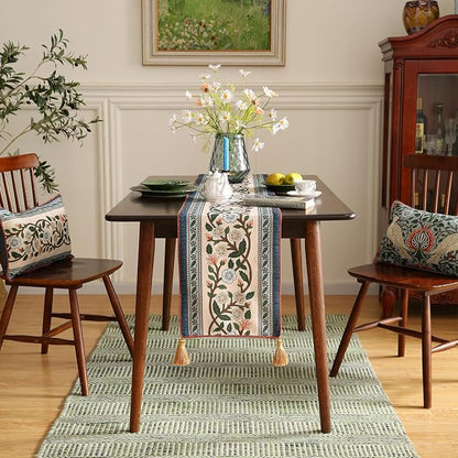 Designer Vintage Linen Long Table Runner, Floral Pattern, Dining Table - Image 3