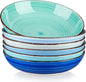 vancasso Bonita Pasta Bowls Set of 6, 38 oz Shallow Bowls, 8.5 Inch Ceramic Pasta Plates and Salad Bowls, Microwave & Dishwasher Safe Serving Bowls, Blue