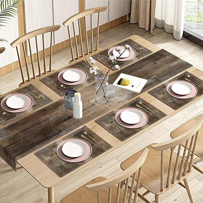 Emvency Table Runner and Placemats Set of 6, Abstract Vintage Modern | Painting by Emvency