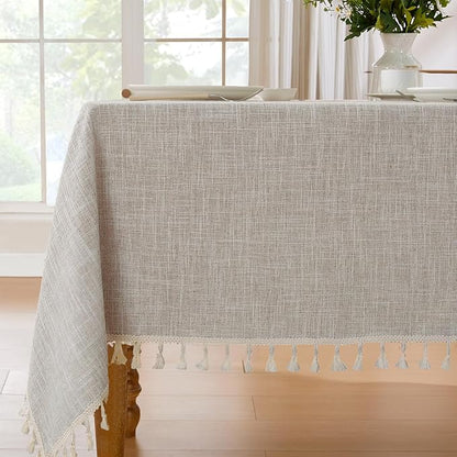 JIALE Textured Tablecloth, Heavy Duty Linen Style Farmhouse Table Cloth Rectangle Tables, Wrinkle-Free Washable Waterproof Table Cover for Kitchen, Dining, Parties, 55"x55", Light Brown