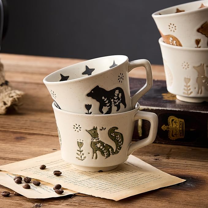 12 oz Vintage Ceramic Coffee Mug Set of 4 - Image 7