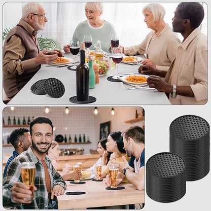 Eccliy 60 Pack Silicone Coasters for Drinks Nonslip Silicone Drink Coasters Cold Hot Heat Resistant for Table Tabletop Coffee Bar (Black)