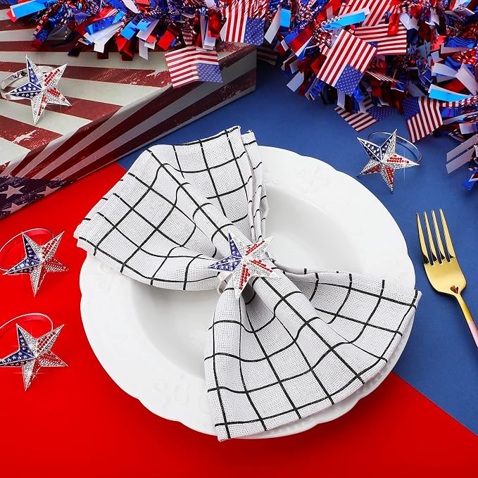 Geiserailie 6 Pieces Patriotic Napkin Rings 4th of July Star Napkin Ring Holder - Image 2