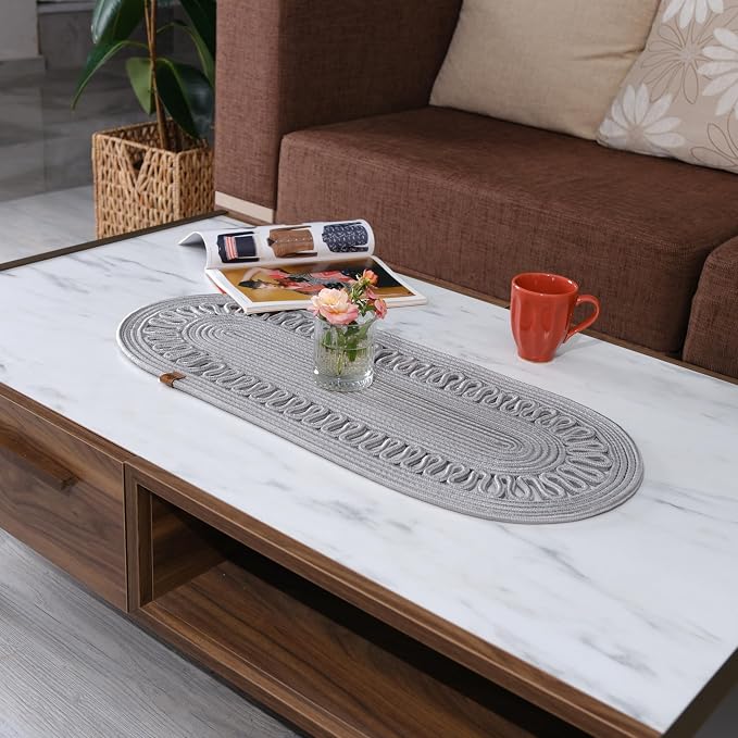 Oval Jute Table Runner | Woven Braided Dining Runner | Natural Textured Rattan by WhiteTowns