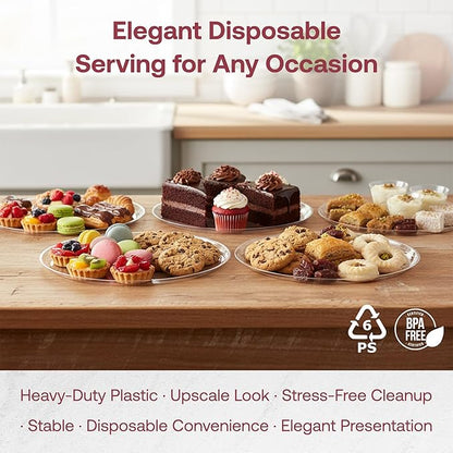 Smarty Had A Party 16 Inch Clear Round Plastic Serving Tray – Heavy-Duty Plastic Serving Trays for Catering, Parties & Buffets, Elegant Disposable Party Platters for Food – Set of 25