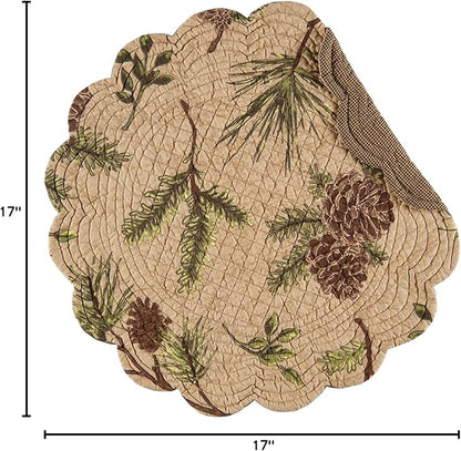 C&F Home Woodland Retreat Pinecone & Pine Needles 100% Cotton Round Scalloped 17" Single Placemat All Seasons Fall Autumn Harvest Summer Lodge Log Cabin Reversible Machine Washable Kitchen Dining