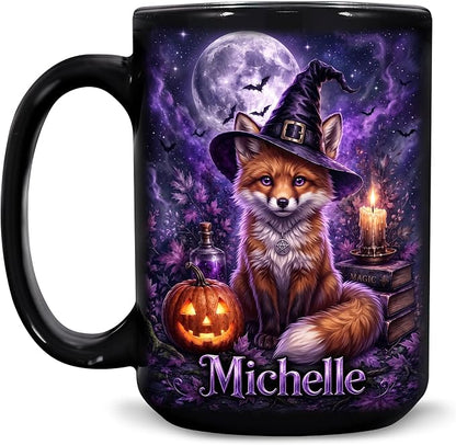 Hyturtle Personalized Halloween Fox Mug, Custom Name Gift by Hyturtle