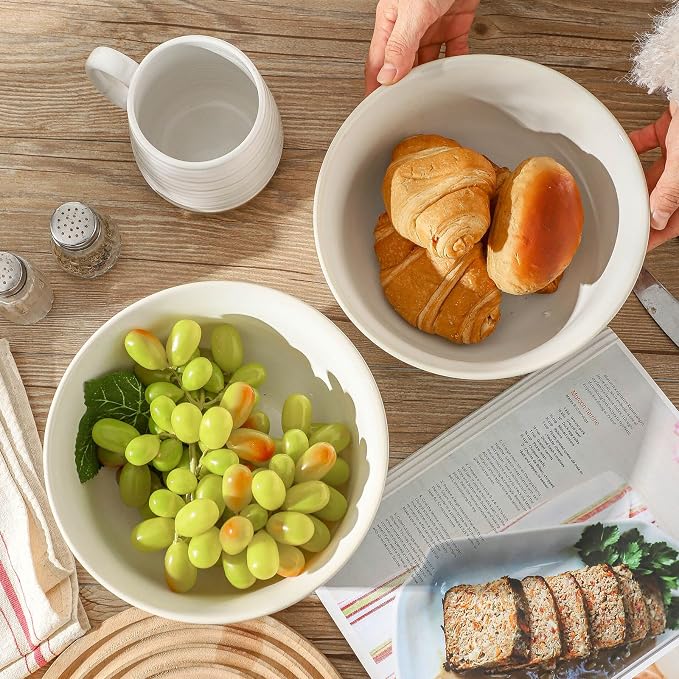 Serving Bowls Set of 2, 60 Ounce Ceramic Large Bowls, Deep Kitchen Bowls - Image 2