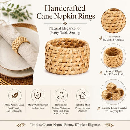 Rattan Napkin Rings Set of 12, Handwoven Natural Cane Napkin Ring Holders - Image 6