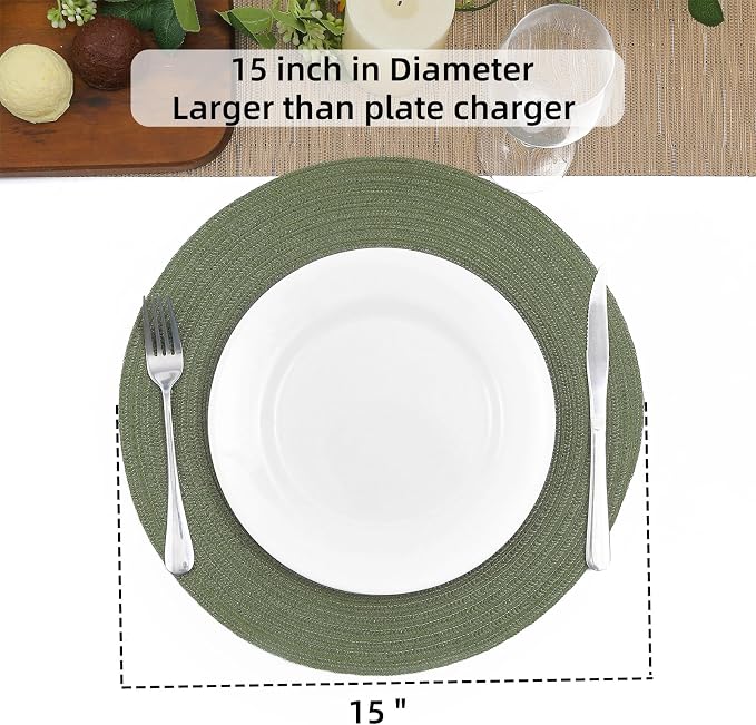 SHACOS Round Placemats Set of 4 Washable 15 inch Round Table Mats Cotton - Image 5