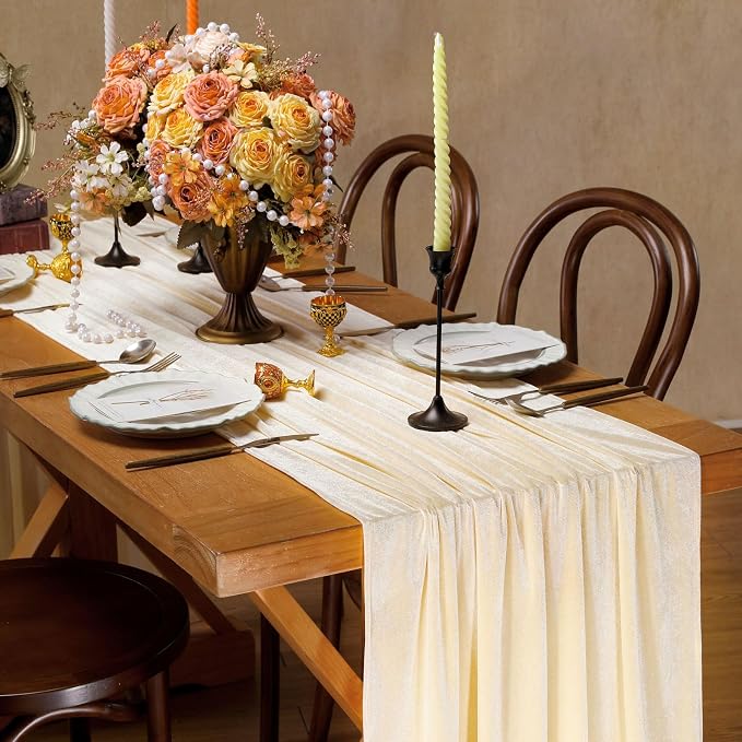 Beige Velvet Table Runner 29 x 120 Inch Luxury Farmhouse Tabletop | 10ft Long - Image 2