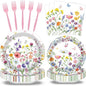 100 Pcs Spring Floral Party Supplies Set, Serves 25 – Disposable Flower Paper by Merriva