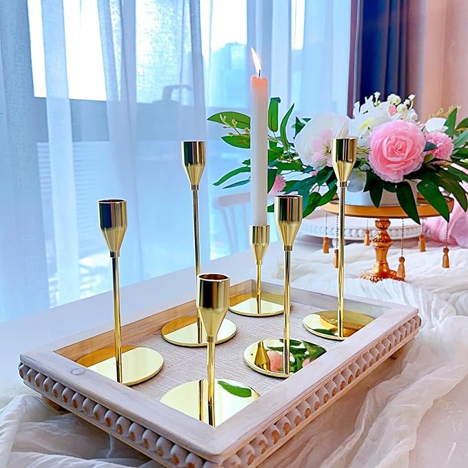 Gold Taper Candle Holders for Wedding Table Centerpiece,Tall Taper Candlestick Holders Bulk Set of 6,Metal Candle Stick Holder for Table or Mantel Centerpiece,Dinning,Festival,Party Home Decor